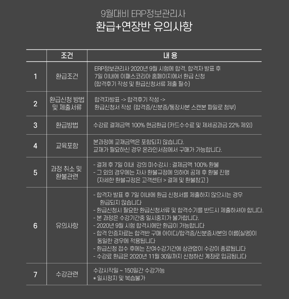 ERP 정보관리사 환급+연장반 유의사항